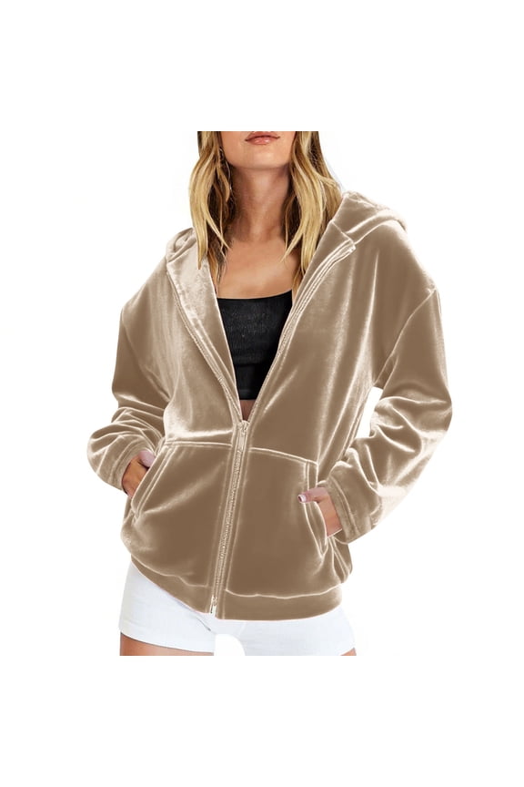 Womens Jackets Soft Fleece Long Sleeve Full Zip up Jackets for Women Going out Tops for Women