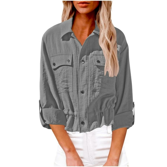 Mlzmgr Womens Linen Shirts Button Dwon Long Sleeve Collared Jackets Outerwears Breathable Lightewight Shirts for Women