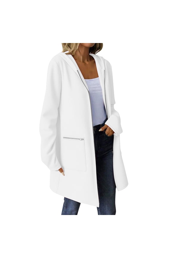Womens Long Jackets Long Sleeve Full Zipper up Outerwears with Pockets Going out Casual Coats for Women