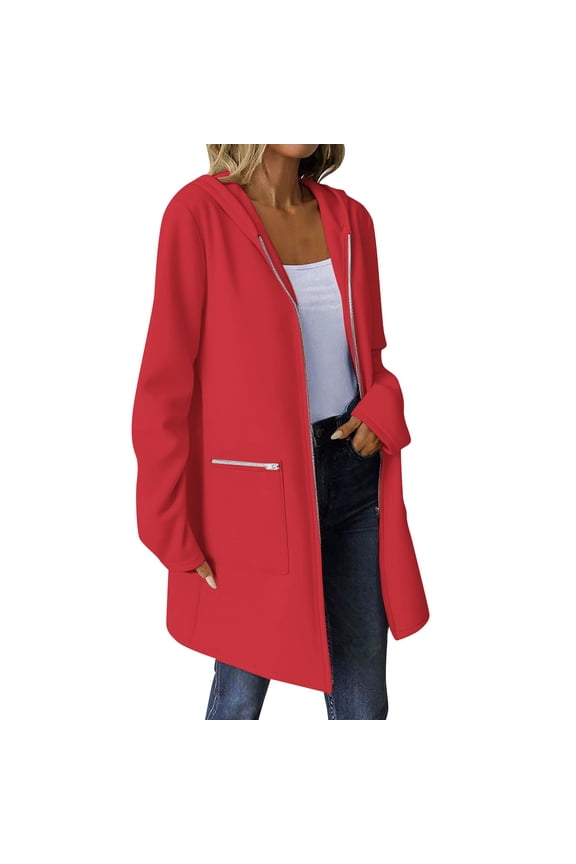 Womens Long Jackets Long Sleeve Full Zipper up Outerwears with Pockets Going out Casual Coats for Women