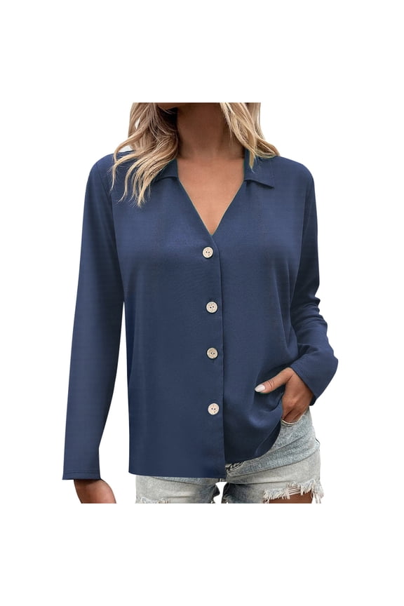 Womens Shirts Button down Loose Comfy Tops Collared Blouses Home Sleep Wear Casual Pajama Tops