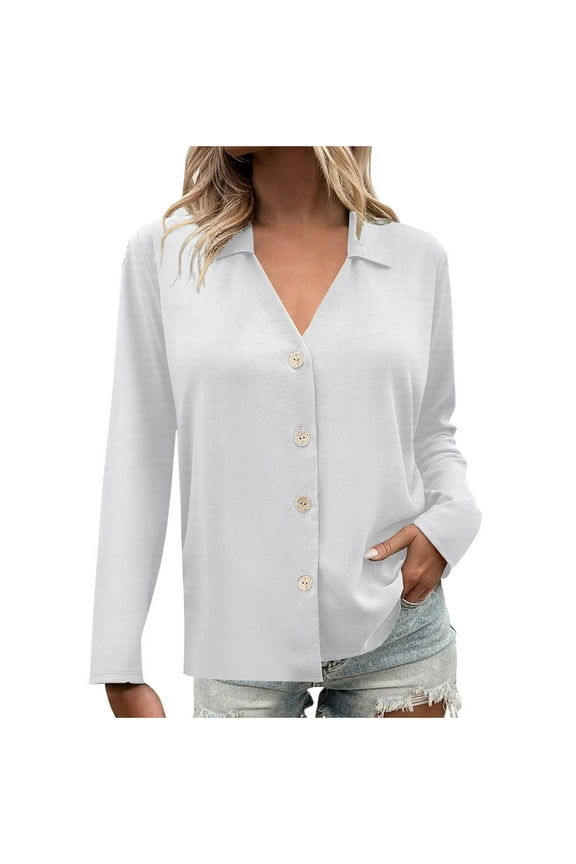 Womens Shirts Button down Loose Comfy Tops Collared Blouses Home Sleep Wear Casual Pajama Tops