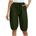 thumbnail image 1 of Mlzmgr Womens Shorts Elastic High Waist Drawstring Solid Color Knee Length Pants Summer Casual Shorts, 1 of 7