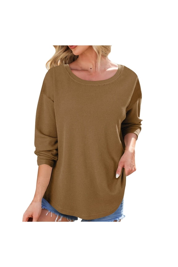 Womens Sweatshirts Crew Neck Long Sleeve Loose Fitted Pullover Womens Casual Shirts Solid Color
