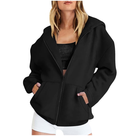 Mlzmgr Womens Sweatshirts Full Zip up Long Sleeve Casual Athletic Hooded Sweatshirts with Pockets Fall Winter Wear