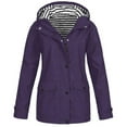thumbnail image 1 of Mlzmgr Womens Windbreaker Jackets Striped Hooded Long Sleeve Zip up Button Casual Fashion Outdoor Waterproof Jackets with Pockets(3X-Large,Purple), 1 of 6