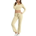 thumbnail image 1 of Mlzmgr Workout Sets for Women Pullover Long Sleeve Crop Tops Elastic Wasit Drawstring Pants Gym Workout Running 2 Piece Sets, 1 of 7