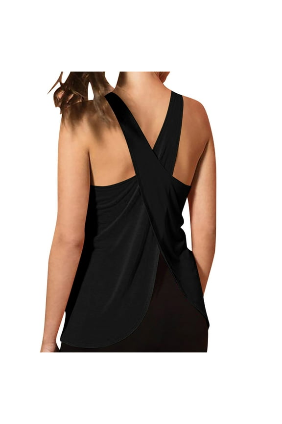 Yoga Tops for Women Scoop Neck Loose Back Crisscross Comfy Workout Gym Sleeveless Tops Tee