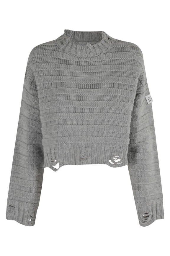 Distressed Cropped Knit Sweater (Women's)
