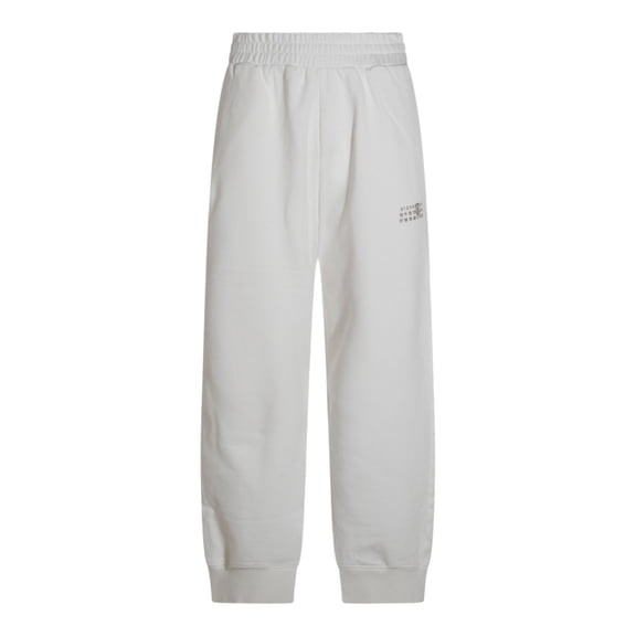 Mm6 By Maison Margiela Relaxed Fit White Trousers With Ribbed Cuffs (Women's)