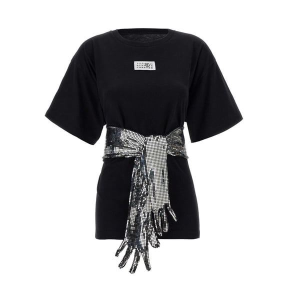 Mm6 By Maison Margiela Short-Sleeve Black T-Shirt With Disco-Style Gloves (Women's)