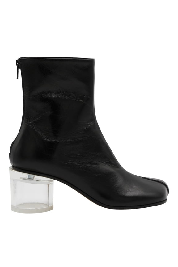 Split-Toe Black Leather Boots With Transparent Heel Black (Women's)