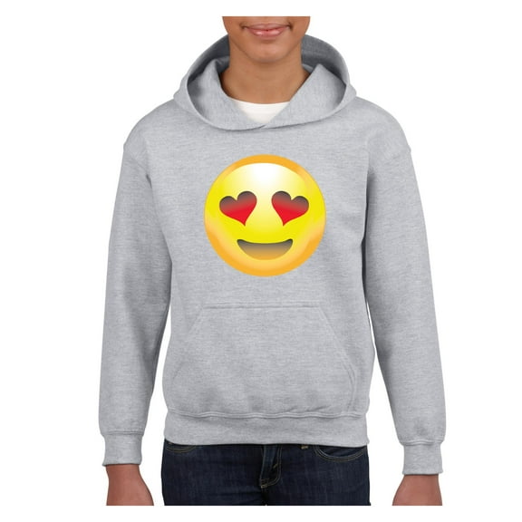 MmF - Big Boys Hoodies and Sweatshirts, up to Big Boys Size 24 - Emoji Heart-Shaped Eyes