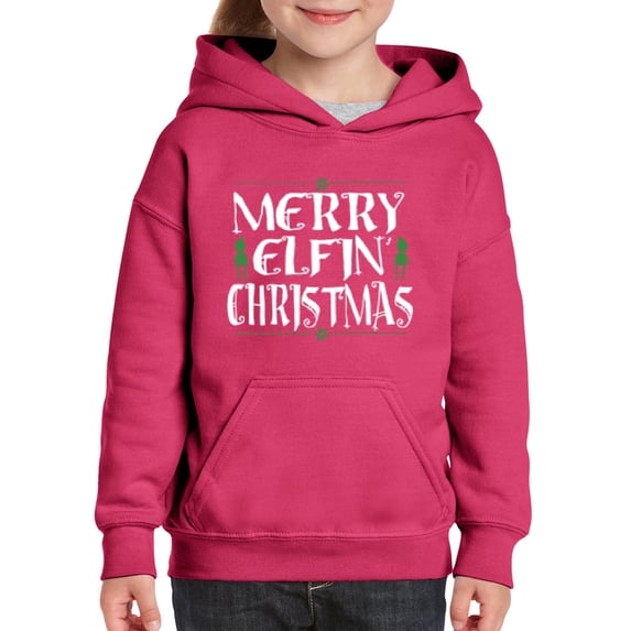MmF - Big Girls Hoodies and Sweatshirts - Merry Christmas ELF in Green