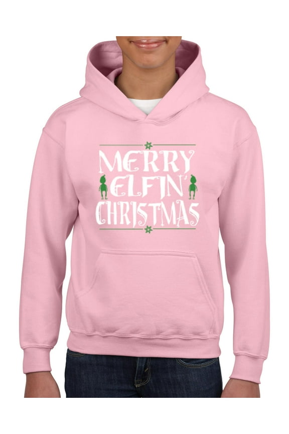 MmF - Big Girls Hoodies and Sweatshirts - Merry Christmas ELF in Green