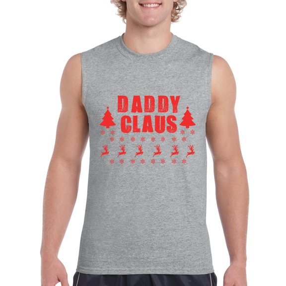 MmF - Men's Graphic T-Shirt Sleeveless - Christmas Daddy Claus in Red