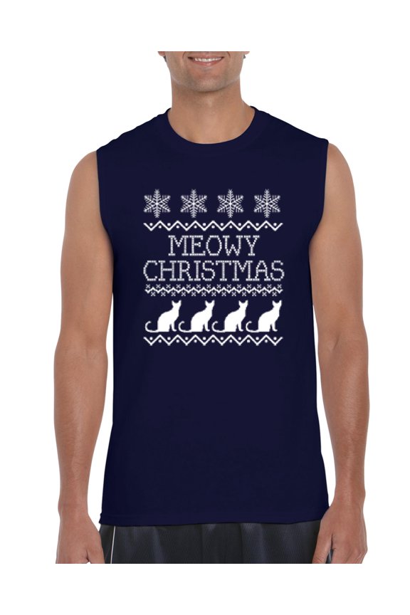 MmF - Men's Graphic T-Shirt Sleeveless - Christmas Kitten Meowy