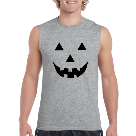 MmF - Men's Graphic T-Shirt Sleeveless - Halloween Halloween Pumpkin Face in Black
