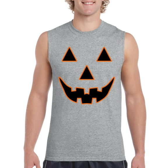 MmF - Men's Graphic T-Shirt Sleeveless - Halloween Jack O' Lantern Pumpkin Face