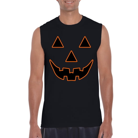 MmF - Men's Graphic T-Shirt Sleeveless - Halloween Jack O' Lantern Pumpkin Face