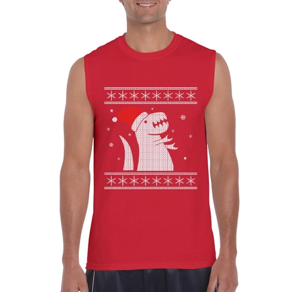 MmF - Men's Graphic T-Shirt Sleeveless - XMAS DINOSAUR UGLY SWEATER