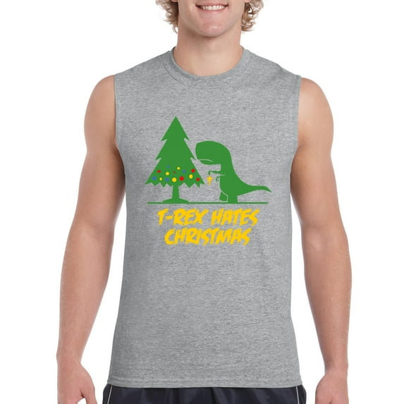 MmF - Men's Graphic T-Shirt Sleeveless - XMAS DINOSAUR