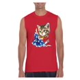 thumbnail image 1 of MmF - Men's Graphic T-Shirt Sleeveless, up to Men Size 3XL - American Flag 4th of July Kitty, 1 of 5