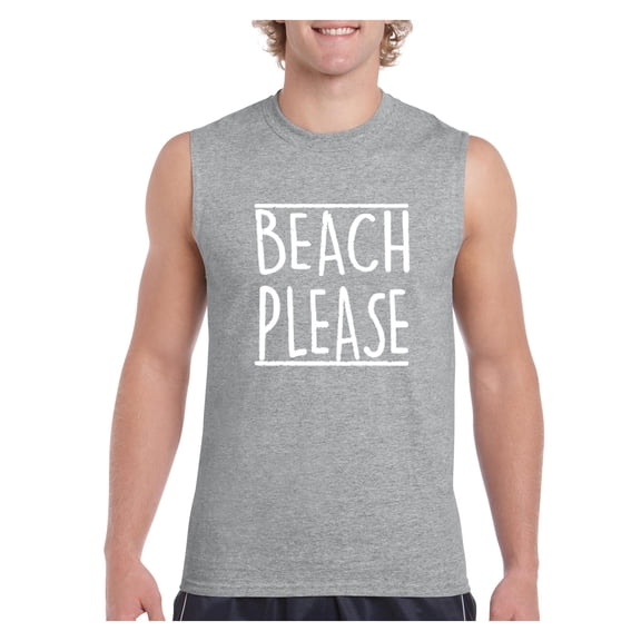 MmF - Men's Graphic T-Shirt Sleeveless, up to Men Size 3XL - Beach Please