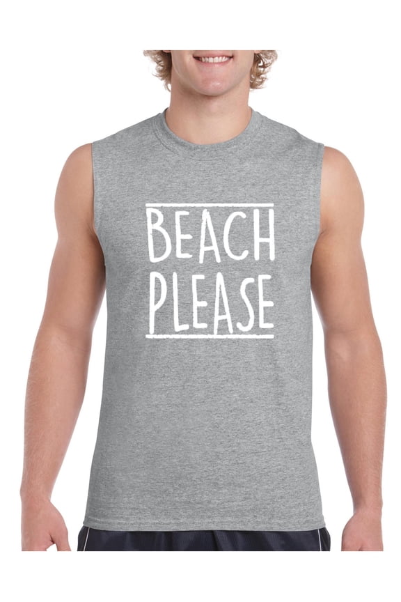 MmF - Men's Graphic T-Shirt Sleeveless, up to Men Size 3XL - Beach Please