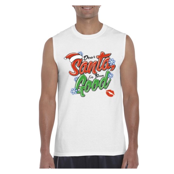 MmF - Men's Graphic T-Shirt Sleeveless, up to Men Size 3XL - Christmas Dear Santa