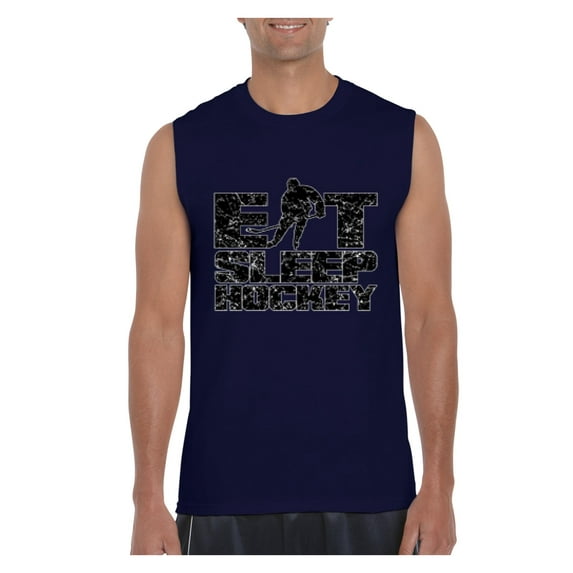 MmF - Men's Graphic T-Shirt Sleeveless, up to Men Size 3XL - Eat Sleep Hockey