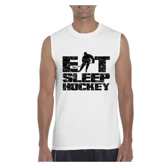 MmF - Men's Graphic T-Shirt Sleeveless, up to Men Size 3XL - Eat Sleep Hockey