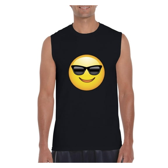 MmF - Men's Graphic T-Shirt Sleeveless, up to Men Size 3XL - Emoji with Sunglasses