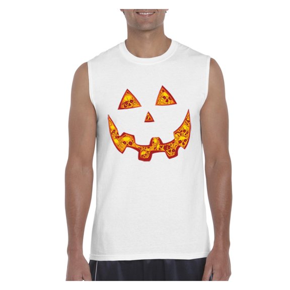 MmF - Men's Graphic T-Shirt Sleeveless, up to Men Size 3XL - Halloween Costume Pumpkin Face