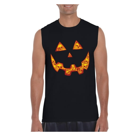 MmF - Men's Graphic T-Shirt Sleeveless, up to Men Size 3XL - Halloween Costume Pumpkin Face