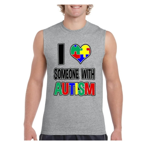 MmF - Men's Graphic T-Shirt Sleeveless, up to Men Size 3XL - I Love Someone With Autism