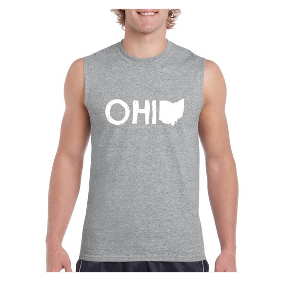 MmF - Men's Graphic T-Shirt Sleeveless, up to Men Size 3XL - Ohio Map