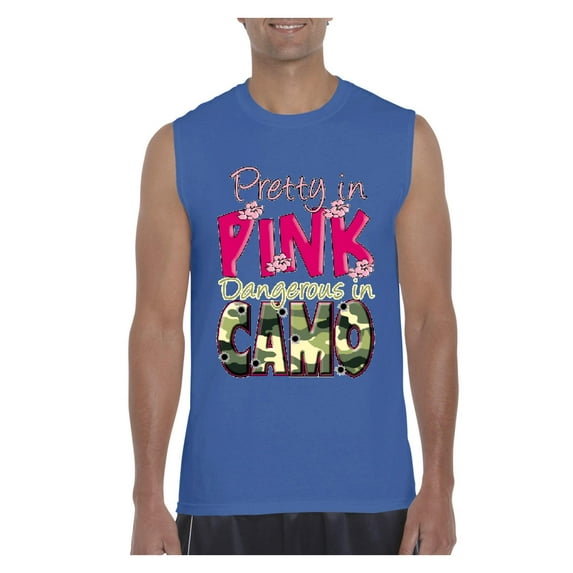 MmF - Men's Graphic T-Shirt Sleeveless, up to Men Size 3XL - Pretty in Pink Dangerous in Camo
