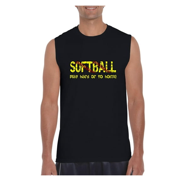 MmF - Men's Graphic T-Shirt Sleeveless, up to Men Size 3XL - Softball Play Hard or Go Home