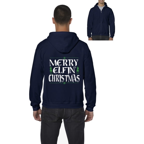 MmF - Men's Sweatshirt Full-Zip Pullover - Merry Christmas ELF in Green