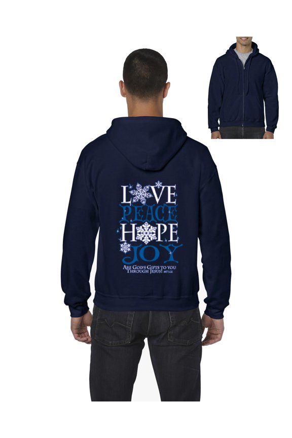 MmF - Men's Sweatshirt Full-Zip Pullover - PEACE HOPE LOVE JOY