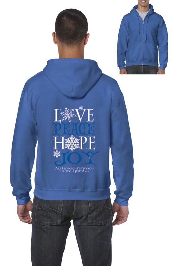 MmF - Men's Sweatshirt Full-Zip Pullover - PEACE HOPE LOVE JOY