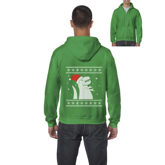 MmF - Men's Sweatshirt Full-Zip Pullover - XMAS DINOSAUR UGLY SWEATER