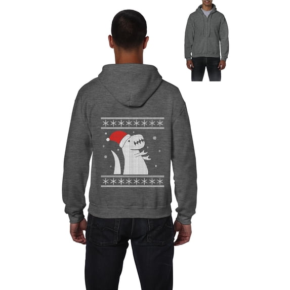 MmF - Men's Sweatshirt Full-Zip Pullover - XMAS DINOSAUR UGLY SWEATER