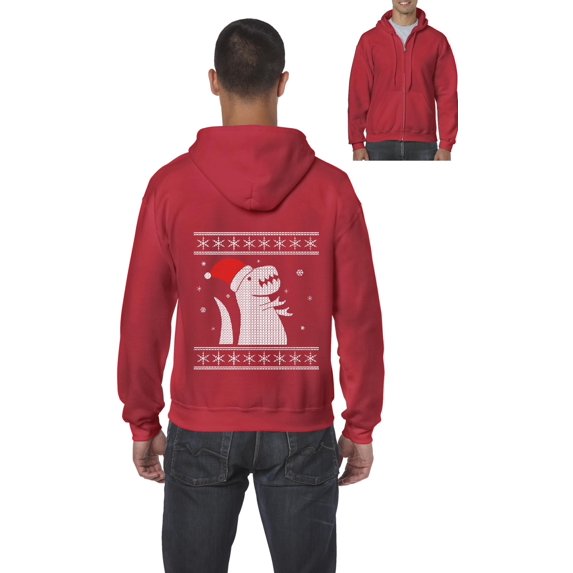 MmF - Men's Sweatshirt Full-Zip Pullover - XMAS DINOSAUR UGLY SWEATER