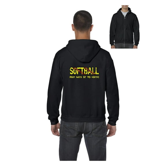 MmF - Men's Sweatshirt Full-Zip Pullover, up to Men Size 5XL - Softball Play Hard or Go Home