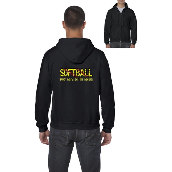 MmF - Men's Sweatshirt Full-Zip Pullover, up to Men Size 5XL - Softball Play Hard or Go Home