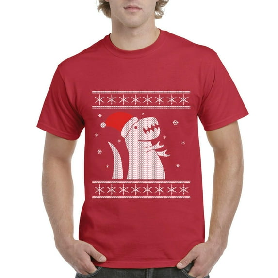 MmF - Men's T-Shirt Short Sleeve - XMAS DINOSAUR UGLY SWEATER