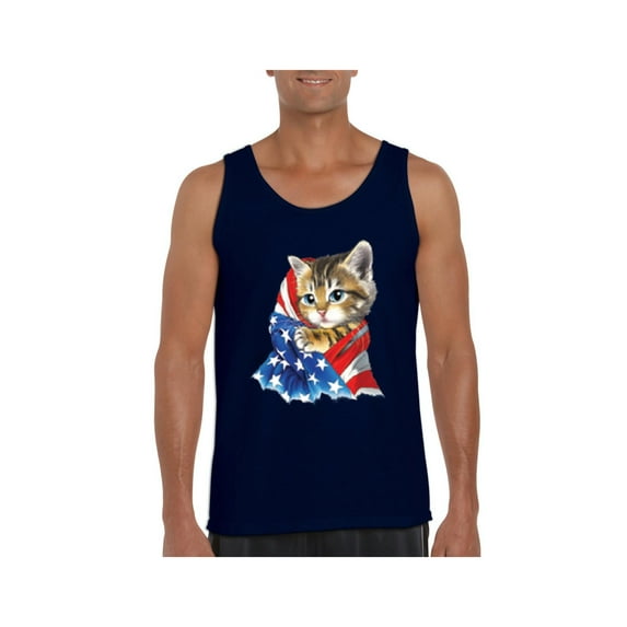 Men's Tank Top for Men - American Flag 4th of July Kitty