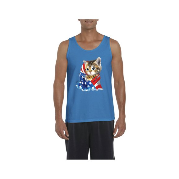 MmF - Men's Tank Top for Men, up to Men Size 3XL - American Flag 4th of July Kitty